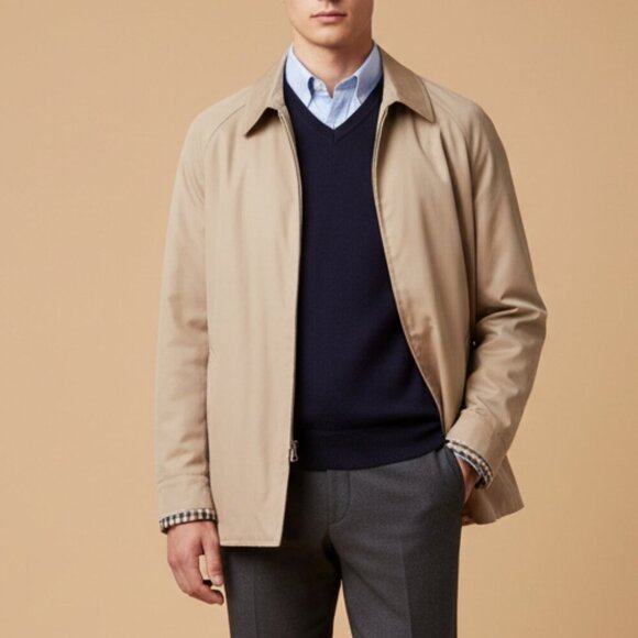 Aquascutum Jacket Zip Up Coat England Plaid Lined Vintage Mens Small - Picture 1 of 16